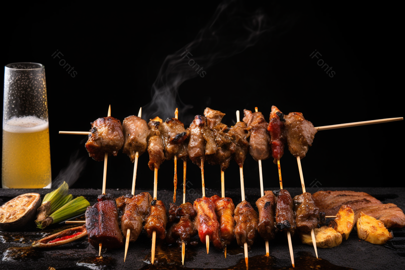 烧烤美食烤猪肉鸡翅啤酒,高清,摄影图,摄影图片,图片大全,摄影图免费下载